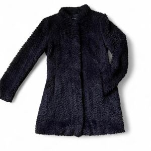 Kenneth Cole New York Women's Black Faux Fur Shaggy Button Coat Jacket Teddy